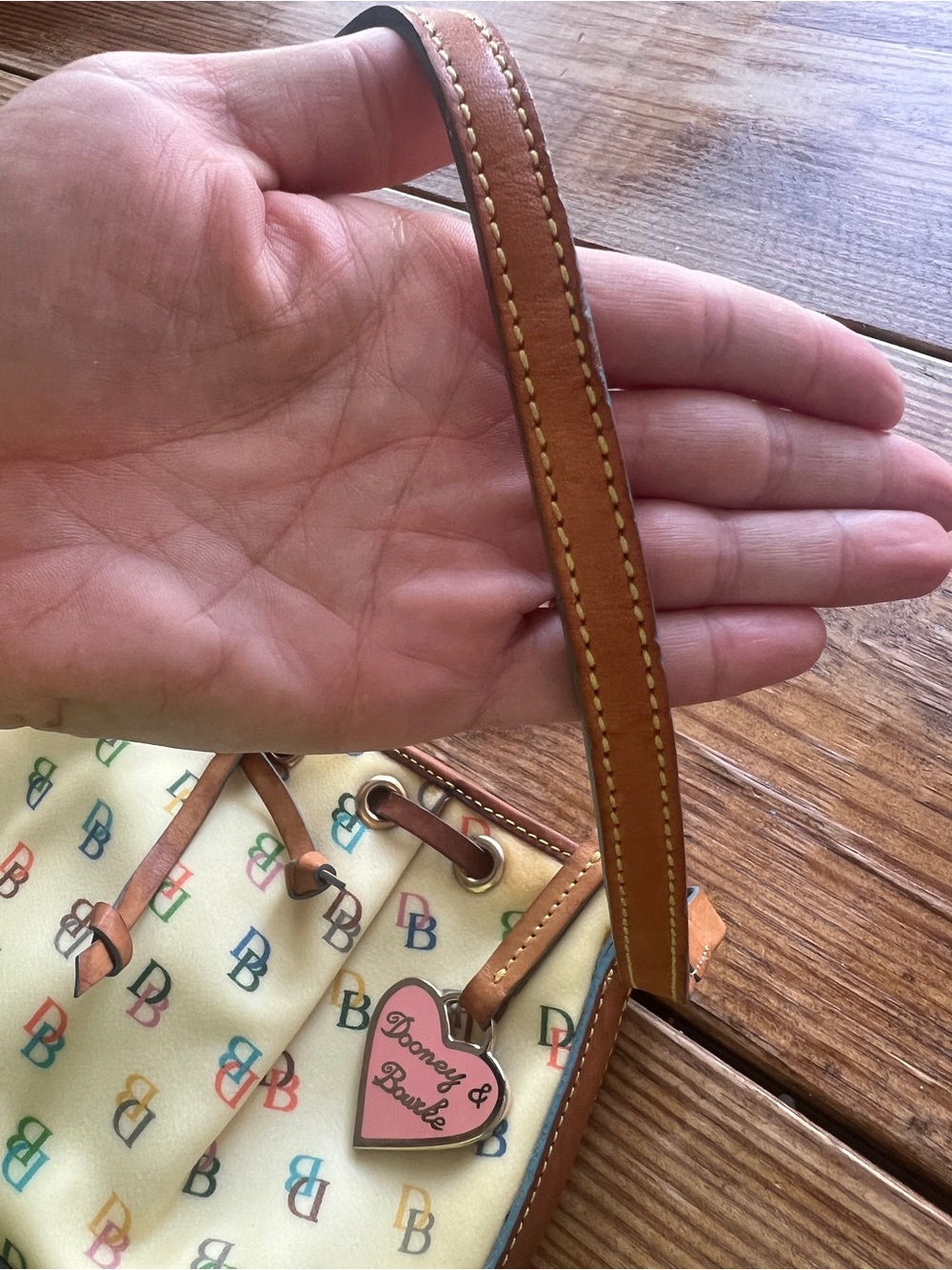 Dooney & Bourke Cream Multicolor DB Logo Drawstring Shoulder Bag - Picture 7 of 11